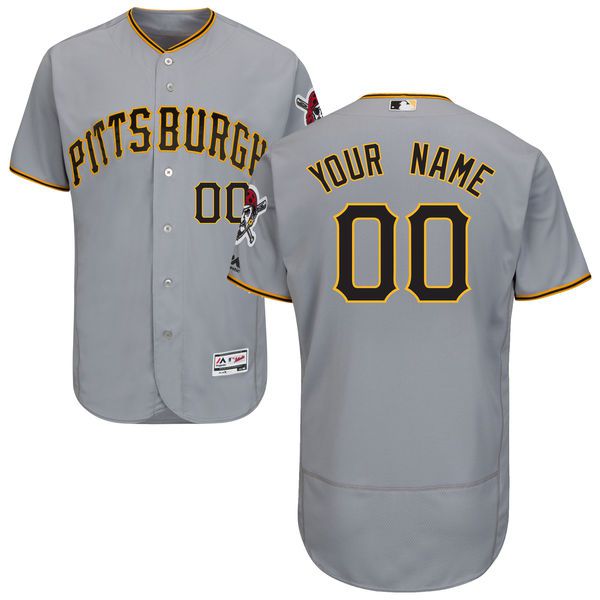 Men Pittsburgh Pirates Majestic Road Gray Flex Base Authentic Collection Custom MLB Jersey->customized mlb jersey->Custom Jersey